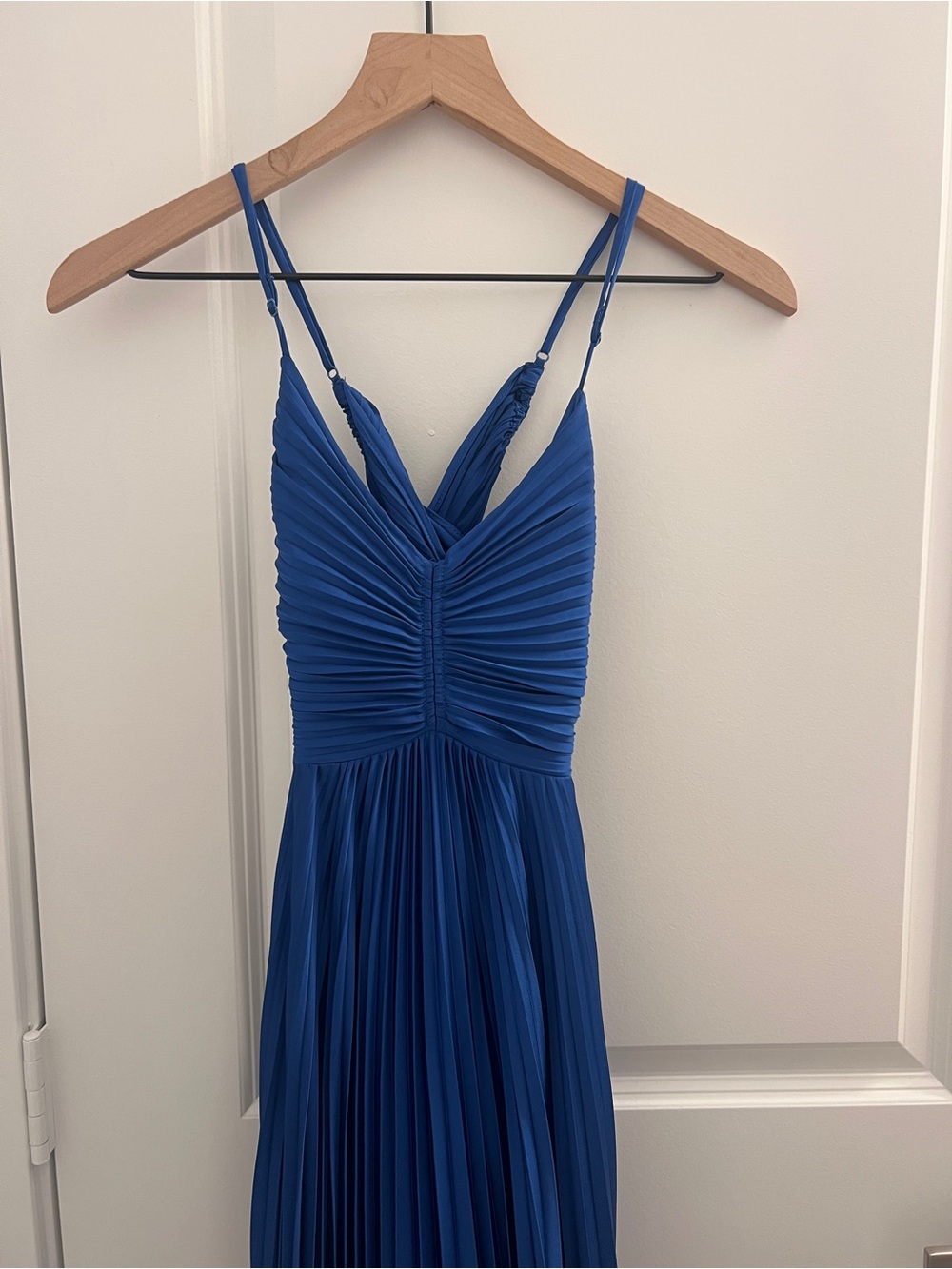 Royal Blue Pleated Spaghetti Strap Maxi Dress